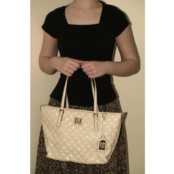 Anne Klein Quilted Vegan Leather Shoulder Tote Purse Handbag with Charm - Picture 3 of 12